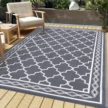 Studyset 7 Sizes Large Outdoor Rug, Waterproof Reversible Plastic Straw Outdoor Patio Rug With Carry Bag And Stakes, Easy Clean Portable Outdoor Area Rug Carpet For RV Camping, Deck, Backyard, Picnic - Grey White - View 3