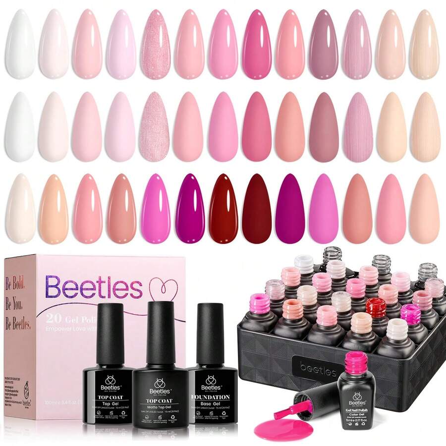 Beetles Spring Gel Polish Set - Fingertip Palette, 32 Colors Valentines Polish Set With Base Top Coat - 20 Colors Dare to Bare - View 1