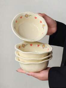 1pc Ins-Style High-Quality Ceramic Heart Flower Rim Rice Bowl, Delicate Underglaze Colorful Heart Ceramic Bowl, Suitable For Home Rice, Porridge, Snacks, Desserts, Restaurants, Kitchens, Dessert Shops - Multicolor - View 1