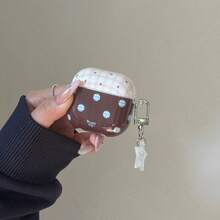 Brown Striped Polka Dot + Star Pendant Earphone Case Compatible With Apple Pro3/Pro2/AirPods4/AirPods3/AirPods2, Fashionable Women Earphone Case, Minimalist Earphone Case, Apple Earphone Case, Apple Earphone Cover - Brown - View 10