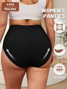 MIOTAN 4pcs/Pack Plus Size Women High Waist Seamless Panties, Butt Lifting, Comfortable & Breathable - Multicolor - View 4