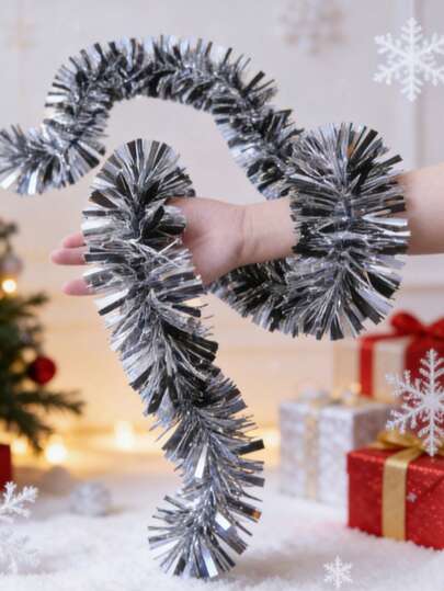 1pc Metallic Sequin Decorative Ribbon, Shiny Tassel Sequin Trim Suitable For Christmas, New Year, Birthday, Wedding, Holiday Party Decoration, Sparkling Sequin Tassel Curtain For Home, Office, Bar, Event Backdrop, Holiday Sequin Decorative Ribbon For Christmas Tree Decoration