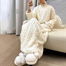 Áo choàng ngủ bằng vải nỉ dày dặn, kích thước 120cm*60cm, dáng rộng, dài, có túi, thích hợp cho nữ mặc mùa đông. - Nhiều màu - Xem 4