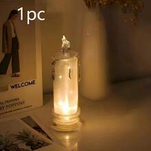 1/2pcs Diamond/Teardrop/Striped Projection Flameless Candle, 2.7 X 7 Inch Crystal Pillar Lamp (Batteries Included), Fashionable Diamond Texture, Romantic LED Light Suitable For Mother's Day, Summer Wedding, Party Decor - Teardrop - View 7