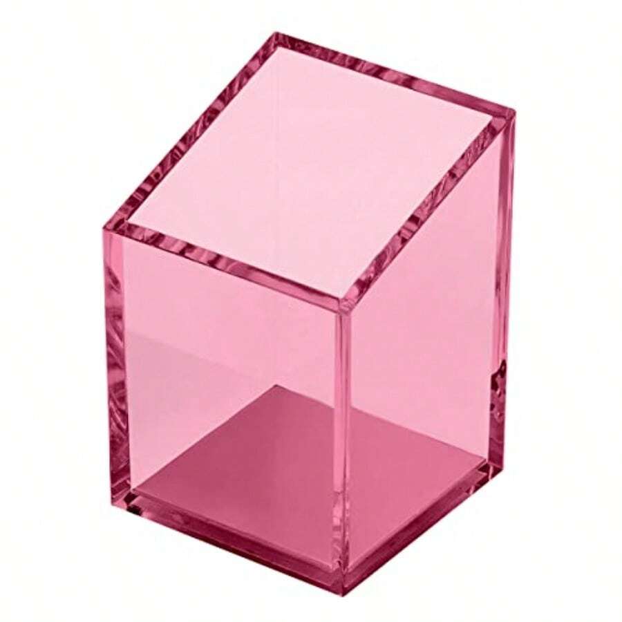 OfficeGoods Acrylic Pen and Pencil Holder - Modern Trapezoid Design - Beautiful Desk Organizer for Home or Office - Contrasting Metal Base - 3" Square w/ 3.5" Front and 4.5" Back - Pink - Rosa - Ver 1