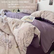 4pcs Bedding Set, Purple Ditsy Floral, Bowknot Duvet Cover, Soft & Breathable Polyester Bedding Set, Vintage French Romantic Botanical Floral Decor, Featuring Elegant Purple Flowers & Butterflies, Suitable For All Seasons, Includes 1 Duvet Cover (No Filling), 1 Bed Sheet, 2 Pillow Shams (No Filling) - Mauve Purple - View 5