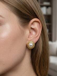 10 Pairs Assorted Gold-Tone Pearl Earrings, Stainless Steel Jewelry Showcasing Personalized, Floral Pearl Earrings, Romantic Heart-Shaped Pearl Earrings, Seashell Spiral Pearl Earrings, Gold Pearl Earring Set, Vintage Jewelry - Multicolor - View 5