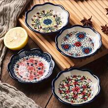 Bộ 4 đĩa nhỏ bằng gốm sứ kiểu Ba Lan, dùng để đựng gia vị, nước chấm, đồ ăn kèm, xương, nước tương và giấm. - Nhiều màu - Xem 2