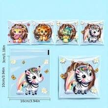 100pcs 4-Color Assorted Animal Theme Self-Sealing Bags, Transparent PP Resealable Gift Bags With Giraffe, Zebra, Elephant And Bee Designs, Suitable For Birthday, Party Favors And Craft Miniature Gift Bags - View 4