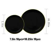 10.25英寸餐盘和7.5英寸沙拉盘套装,黑色包边,适合派对、毕业典礼、生日、婚礼、圣诞节、万圣节等场合。 - 黑色 - 查看 13