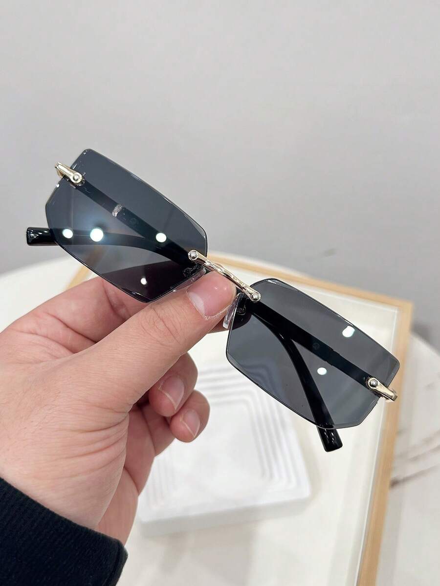 1pc Men's Casual Retro Square Frameless Black Fashion Glasses, Suitable For Daily Wear And Street Photography