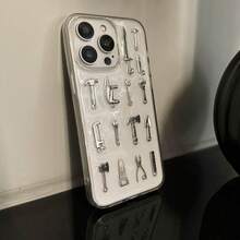 Funda de teléfono transparente con diseño de herramienta chapada en metal, estilo gótico punk, compatible con iPhone 13/14/15/16/17 Pro Max, estilo personalizado, protección de cámara, estilo Ins, cubierta trasera transparente de resina, diseño de nicho - transparente - Ver 14