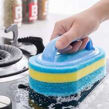 A Sponge Cleaning Brush With A Handle, Which Can Be Used At Home To With Stubborn Stains, Can Effectively Remove Scale From Bathtubs And Grease From Cookware. A Cleaning Sponge For Kitchens And Bathrooms - Random Style - View 11
