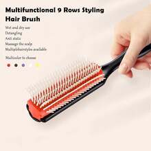 Rows Hair Brush, Easy Clean Removable Hairbrush For Styling Detangling Shaping Smoothing Blow-Drying Separating,Defining Curls For Curly Hair… (Red) - Red - View 5