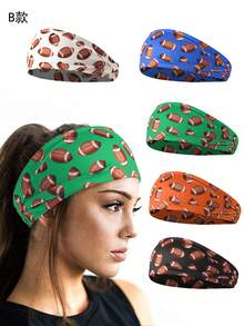 5条装橄榄球印花弹力发带，男女通用健身瑜伽运动发带 - 彩色 - 查看 7