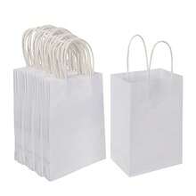 OLKK 100 Pack 5.25x3.25x8.25 Inch Small Wh Kraft Paper Bags With Hand Bulk For Birthday  Party Favors Grocery Retail Shong Busi Goody Craft Gift Bags Cub Sacks 100pcs Count - Trắng - Xem 1