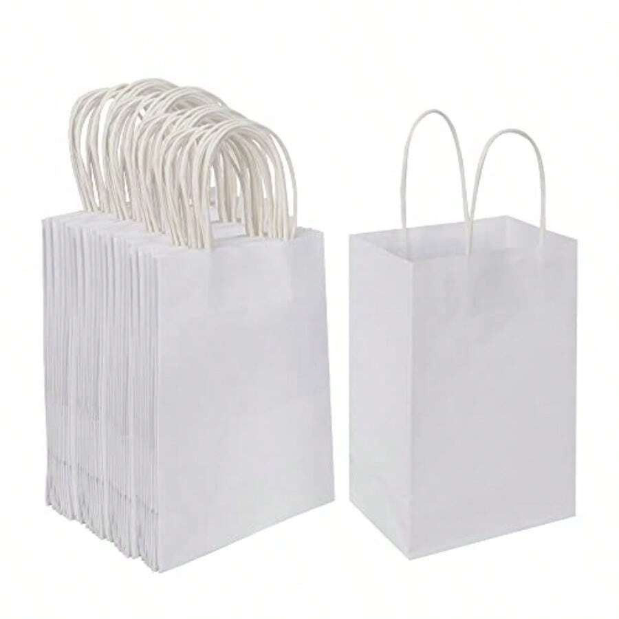 OLKK 100 Pack 5.25x3.25x8.25 Inch Small Wh Kraft Paper Bags With Hand Bulk For Birthday Party Favors Grocery Retail Shong Busi Goody Craft Gift Bags Cub Sacks 100pcs Count - Trắng - Xem 1