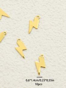 10pcs Stainless Steel Lightning Bolt Pendants, Gold Plated Mini Thunder Charms, Perfect For Bracelet/Necklace/Earring DIY Projects - Yellow Gold - View 4