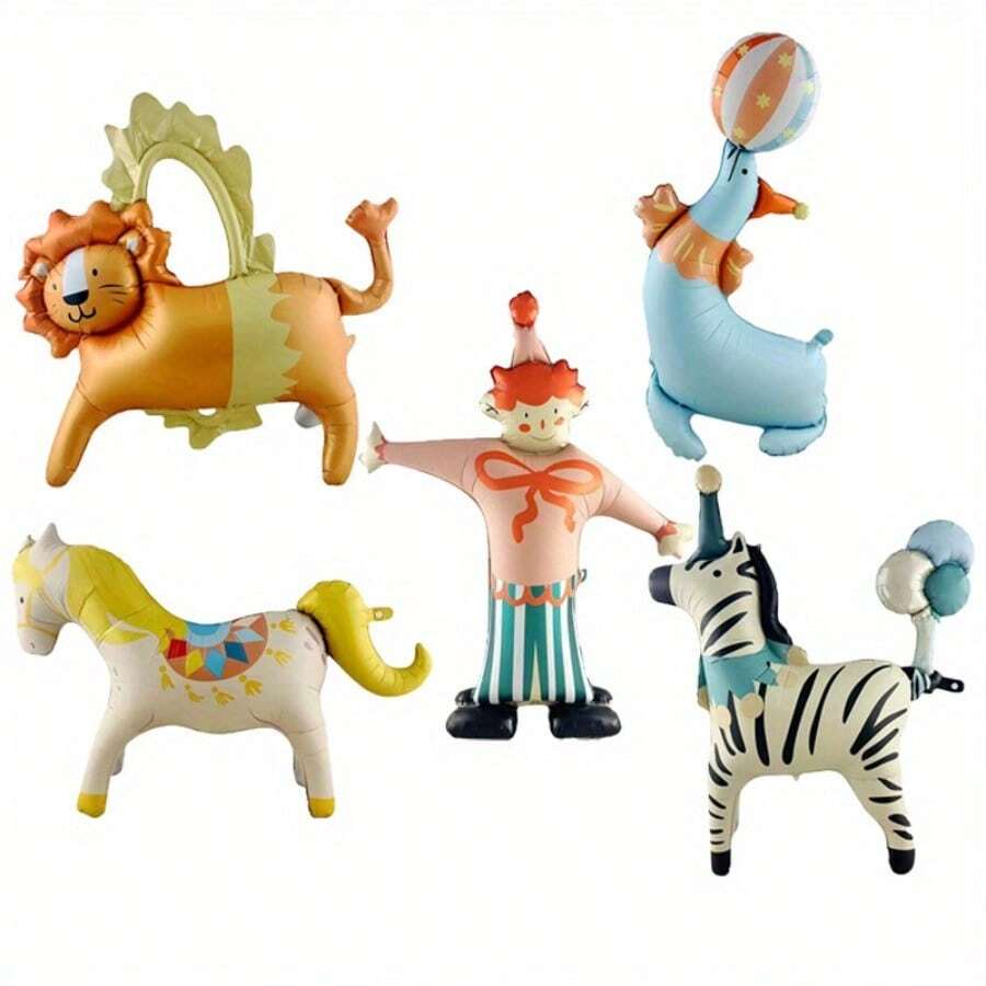 1pc Standing Circus Amusement Park Animal Foil Balloon, Standing Animal Balloon Party Decoration, Birthday Party Decoration Balloon, Circus Animal Cartoon Style - View 1
