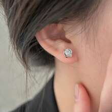 1 Đôi bông tai nữ đính đá Zirconia hình hoa hồng, kiểu dáng thanh lịch, thời trang, phong cách rừng cây, đa năng, thích hợp đeo hàng ngày, kiểu Hàn Quốc. - Bạc - Xem 4