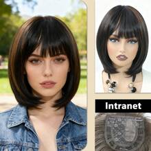 12-Inch Short Wavy Bob Wig With Bangs - Layered Golden Blonde Bob Wig With Bangs, Short Hair, Natural Ombre Golden Straight Hair, Heat Resistant Synthetic Wig Suitable For Caucasian Women - Multicolor - View 19