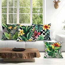 4 piezas Funda de cojín/Funda de almohada con estampado de hojas de plantas tropicales, Fundas decorativas para cojín impresas por un solo lado para sala de estar, sofá, dormitorio, sin relleno de almohada, 40x40cm/45x45cm/50x50cm - Multicolor - Ver 10