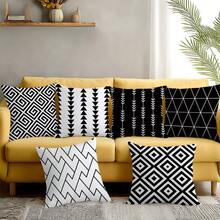MEMNUN 6件套现代简约黑白几何印花抱枕套（不含枕芯），尺寸分别为17.7*17.7英寸（45*45厘米）/19.69*19.69英寸（50*50厘米）/15.75*15.75英寸（40*40厘米），单面印花。现代家居装饰涤纶抱枕套，适用于沙发、床、客厅、卧室、汽车、办公室、酒店等场所，四季皆宜，是馈赠亲朋好友的理想之选。 - 彩色 - 查看 12