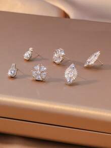 2件套不对称雪花锆石耳钉，休闲风格，适合日常佩戴 - 彩色 - 查看 2