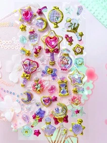 Sparkling Charm! 3D Heart-Shaped Crystal Stickers, Gold Foil Princess Style 3D Stickers Suitable For DIY Planner, Album, Phone Case, Great Gift For Girls And Teenagers. Home Room Decor, Party Decoration, Birthday Gift, Various Holiday Gifts, Fashionable . - Multicolor - View 12