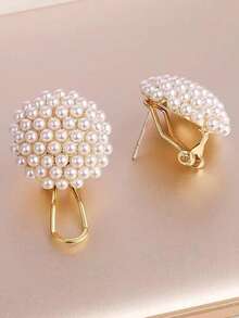 优雅仿珍珠心形花朵耳环，简约百搭女士耳环 - 白色 - 查看 3