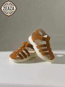 ZEAZA棕色编织幼儿凉鞋，透气防滑魔术贴儿童凉鞋，宝宝学步鞋 - 棕色 - 查看 2