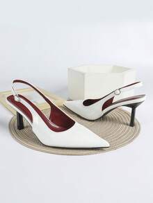 7cm White High Heel Pumps, Pointed Toe Slingback Party Wedding Formal Shoes - White - View 4