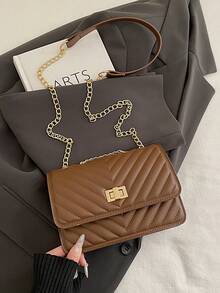 2026 New Fashion Embossed Rhombus Letter Casual Handbag, Netizen Simple Shoulder Crossbody Square Bag For Women - Coffee Brown - View 3