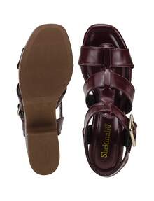 Women's Wedge Sandal With Platform Heel, Shekinah Style, Wide Buckle, Fashion - 紅木色 - 查看 7