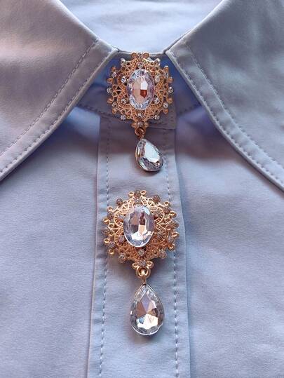 1个/2个优雅几何图案纽扣套，衬衫纽扣套，夹式纽扣套，时尚水晶袖扣套，适用于燕尾服和婚纱装饰