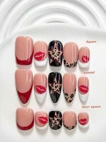 10pcs/Set Valentine's Day Handmade Nail Art Kit, Includes White Flower & Bow Decor, White & Red Gel Nails, French Polka Stickers, Heart Painting, Silver Beads Embedded, 3 Sizes Available: Almond/Square/Coffin Shape, With Set, Suitable Sweet Ladies & Girls, Valentine's Day/Party/Daily Wear Nail Supplies Handmade Press On Nails - 多色 28 - 查看 13