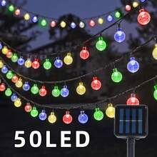 100 LED Solar Crystal Ball String Lights, 8 Lighting Modes, Warm Yellow Glow, Suitable For Halloween, Christmas, Garden, Yard And Party Decor. IP44 Waterproof, Solar Powered Outdoor Decorative Lights, Available In 20 Or 50 LED Options, Smart Lighting Strip, Great For Bar Tents, Camping, Garden Decoration - Bubble Balls - View 7