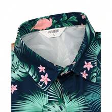 Hawaiian Shirt For Men Tropical Shirts Summer Beach Button Down Short Sleeve Luau Aloha Floral Cruise Vacation Outfit 2026 - 火烈鳥綠 - 查看 4