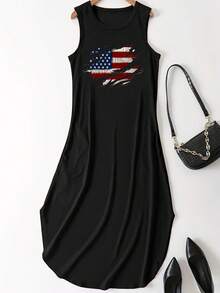 Flag Print Dress - 黑色 - 查看 2