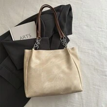 Túi tote vải bố màu be dễ thương với họa tiết mèo hoạt hình thêu, móc khóa hình đám mây nhồi bông và quai da màu nâu, thích hợp cho nữ sử dụng hàng ngày. - Màu be - Xem 3