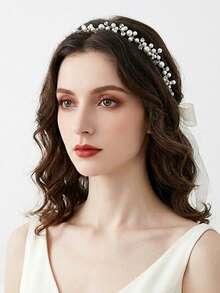 1 Peça Tiara Elegante e da Moda com Decoração Delicada de Pérolas e Strass, Adequada para Uso Diário Casual, Festa, Reunião, Banquete de Festival - Prata - Visão 2