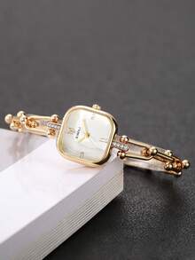 1 chiếc đồng hồ đeo tay nữ thời trang thường ngày, mặt vuông tối giản, thanh lịch, máy quartz, quà tặng (không kèm hộp đồng hồ) - Vàng - Xem 9