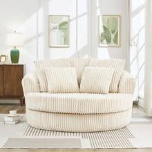 61-Inch Oversized Round Chaise Longue Chair Indoor, Modern Upholstered Corduroy Deep Seat Circle Single Cloud Lounge Floor Sofa Chair For Living Room, Bedroom Apartment - Màu be - Xem 1