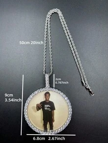 Dây chuyền mặt ảnh khung tròn lớn tùy chỉnh, đồng & zirconia lấp lánh, trang sức hip hop, với dây xích xoắn 50cm, unisex, cá nhân hóa, độc đáo, quà tặng lý tưởng cho nam, sinh viên đại học, quà tặng Ngày của Mẹ, quà tặng Ngày của Cha - Nhiều màu - Xem 2