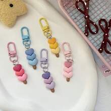 2/4/6pcs Valentine's Day Heart Shaped Keychain Set | Resin Ombre Heart Design With Alloy Lobster Clasp, Romantic Gift For Girlfriend/Couples, Cute Bag Charm Decoration, Small Gift For Her - Keychain - View 3