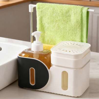 4-In-1 Kitchen Soap Dispenser Set, Includes Liquid Soap Dispenser, Dish Soap Foamer, Sponge Holder, Kitchen Organizer, Sink Caddy, Bathroom Storage, Home Decor, Bathroom Accessories