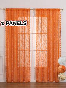 2pcs Bohemian Sheer Lace Curtains With Floral Pattern, Garden Style, Machine Washable, Floral Design, Lightweight, Seasonal, Suitable For Bedroom And Living Room, Cordless, Semi-Transparent, Curtain Theme, Room Type, Woven, Polyester Material, Rod Pocket Design - 2pcs - View 16