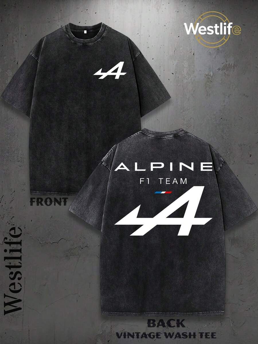 1PC Y2K Men's Vintage Graphic Tee | Summer Men's Street Style Retro Print T-Shirt | Alpine F1 Team Logo Print | Niche Fashion Men's Clothing Y2k Clothing | Unisex - 黑色 - 查看 1