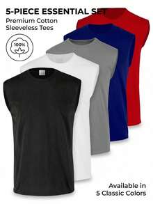 5-Pack Men's Muscle Tank Top Set, Black White Tanktop Sleeveless Gym Clothes For Men, Summer Vacation Outfits, Cotton Athletic Training Shirts, Solid Color Casual Muscle Tee, Under Shirts, Vest For Men, Ropa De Hombre Verano, Camisetas Para Hombre, Ideal For Bodybuilding, Streetwear, Beach And Running,  Basic Tops, Comfortable And Breathable Sleeveless Tank Tops, Multi-Pack Men's Summer Clothing - multicolour 2 - 查看 2