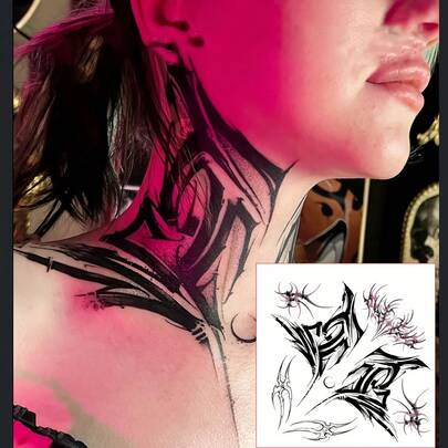 Gotischer Blumen Temporäre Tattoo - Wasserfest Schwarz & Weiß Hals und Schulter Kunst, elegantes Ranken Design, einzigartiger cooler gotischer Stil Tattoo Aufkleber